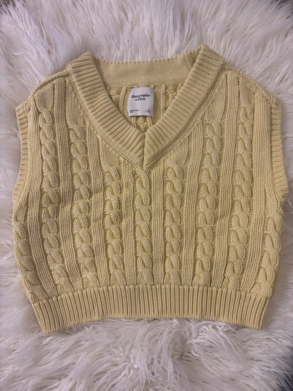 Abercrombie & Fitch Soft Butter Yellow Cable Knit V-Neck Sweater Vest